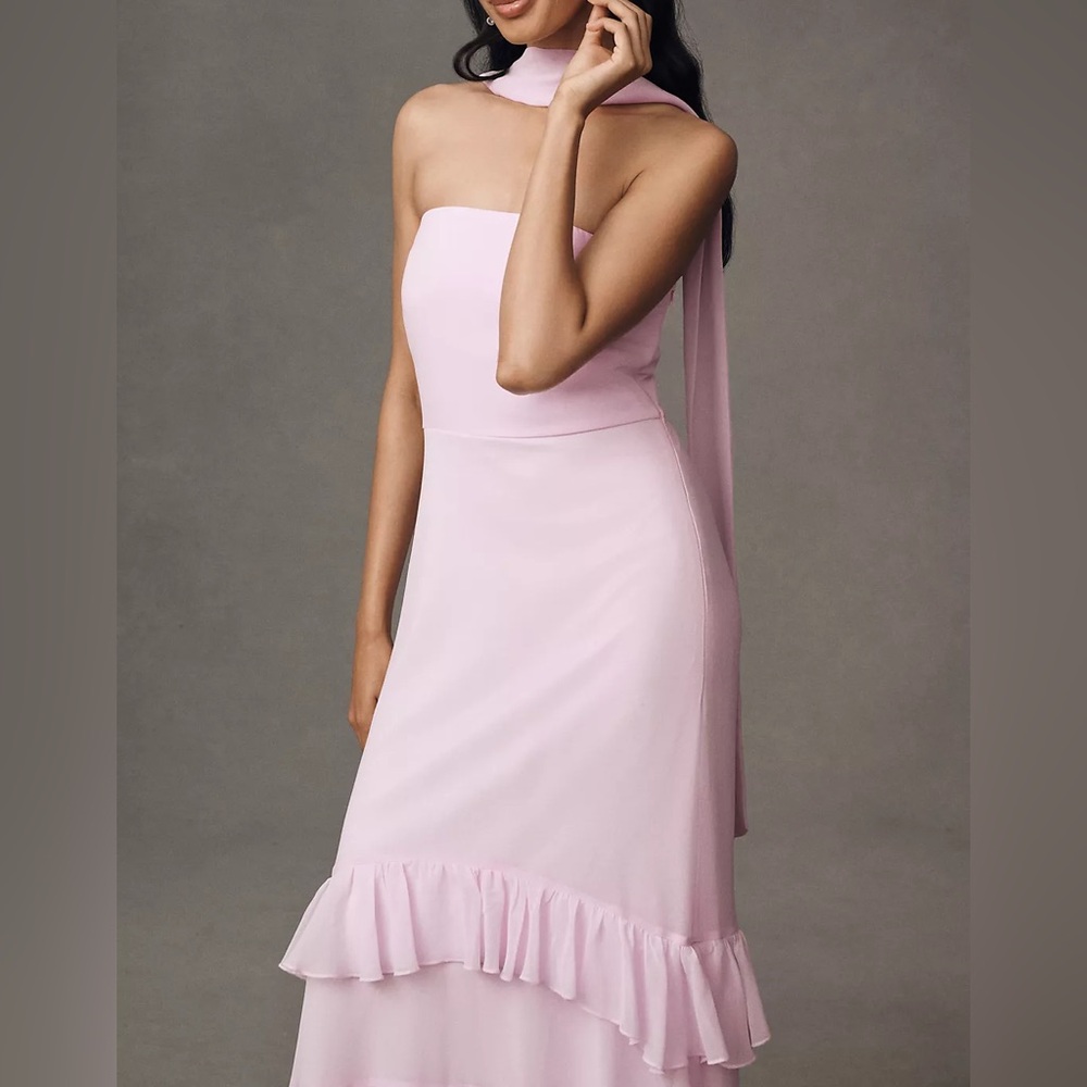 BHLDN Scarf-Neck Strapless Tiered Maxi Dress